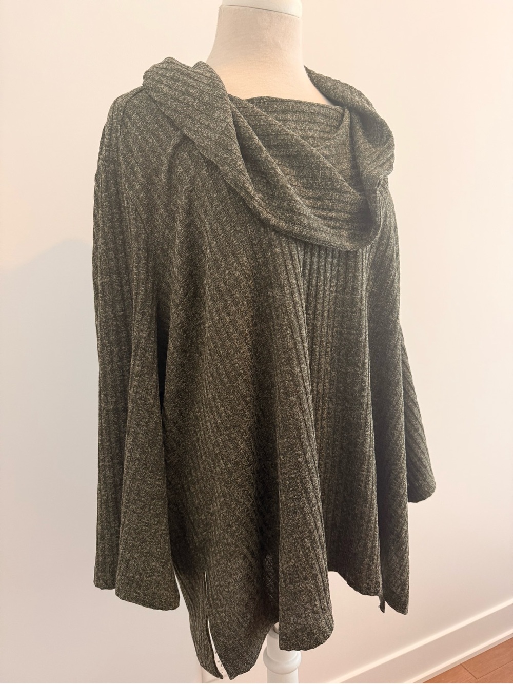 Ribbed Olive Green Cowl Neck Tunic Sweater